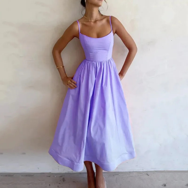 Midi Dress, U-Neck Sleeveless - Lightweight Casual Summer Dress for Women, Available in White & Pink C260312