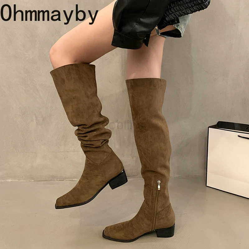 Designer Square Heel Streh Wen Over The Knee High Boots Autumn Winter Ladies Concise Long Botas De Mujer Z250304