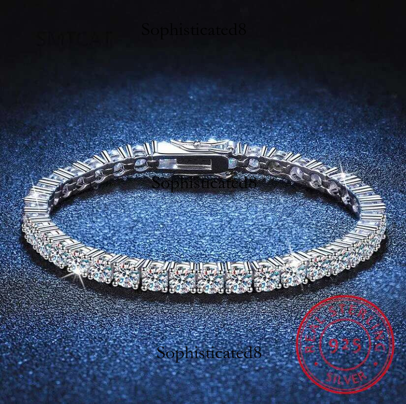 Real 3MM D VVS Moissanite Tennis Bracelet Passes Dia Sparkg Test Solid S Jewelry Wedding Women Gift