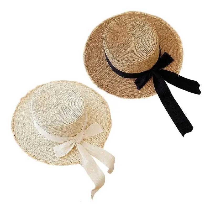 Str Beach Hat Womens Wide Stripe Bow Str Panama Hat Fashion Summer Beach Sun Hat Bow Breathable Str HatXJ250304