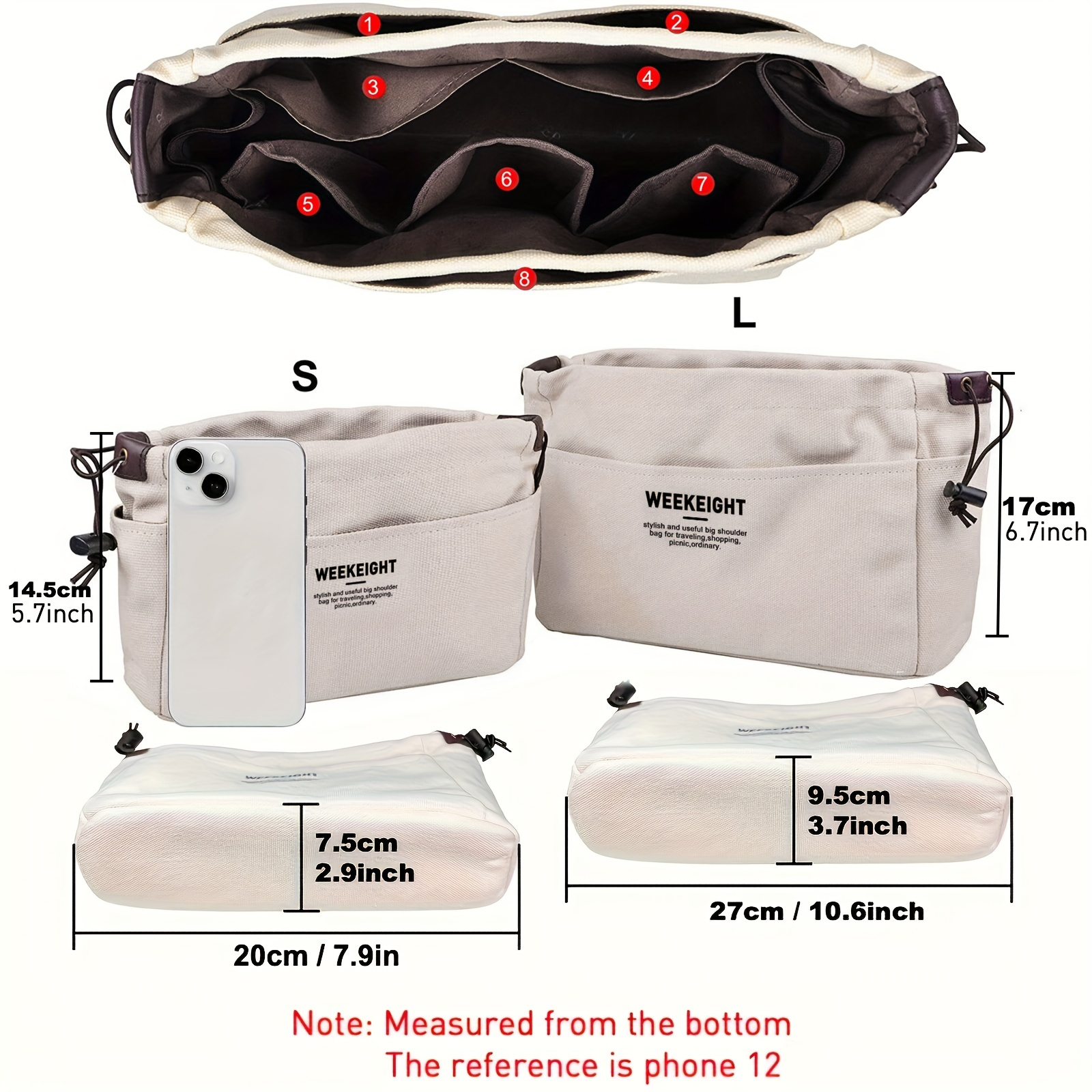 Drawstring Canvas Storage Organizers Multi-Pockets Liner Bag Lightweight Portable Travel Storage Bag
