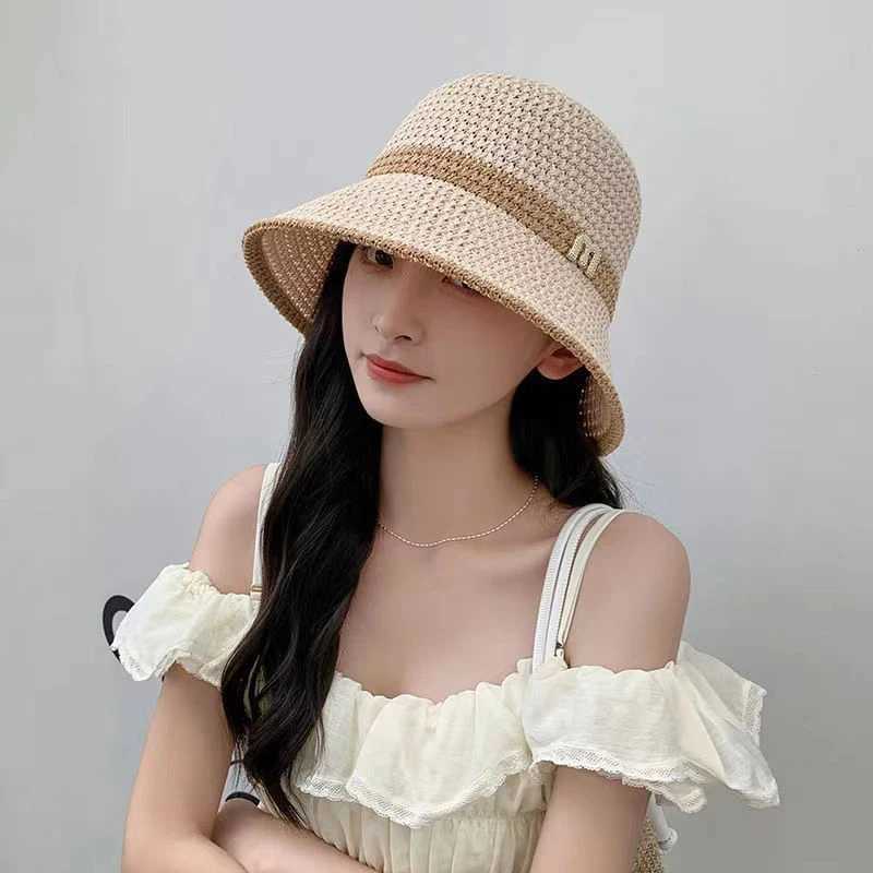 1 new outdoor UV protection sun hat for summer women foldable bucket basin sunscreen C hollow stitched Panama fisherman hatXJ250304