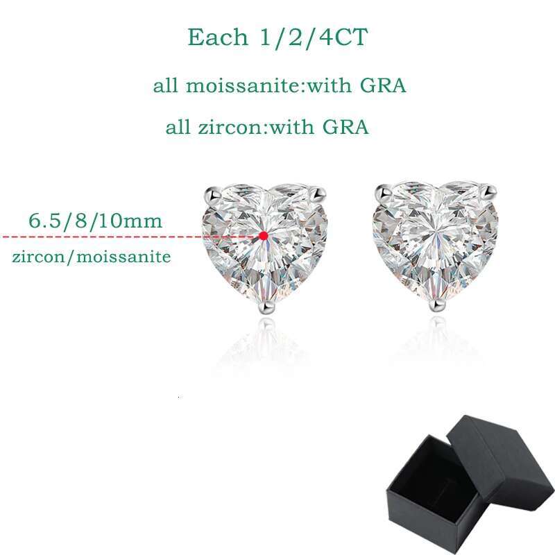 Smyoue 1CT 2CT 4CT Heart Cut Moissanite Stud Earrings for Women Quality Lab Dia S Sterg Sier Bride Jewelry