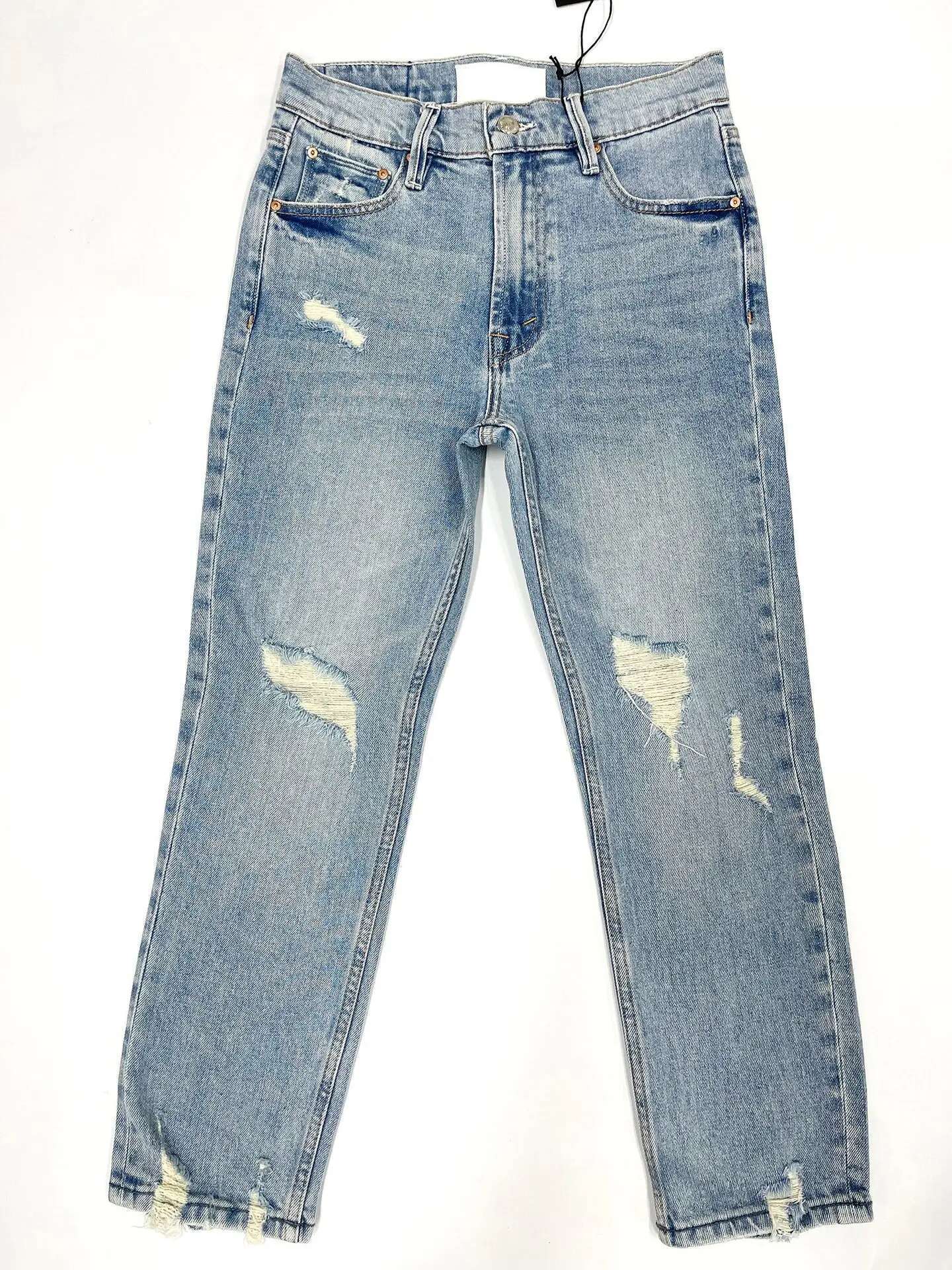 Quality Women's High Waist Distressed Retro Jeans Casual Fashion Ankle-Length Denim Pants 2024 New