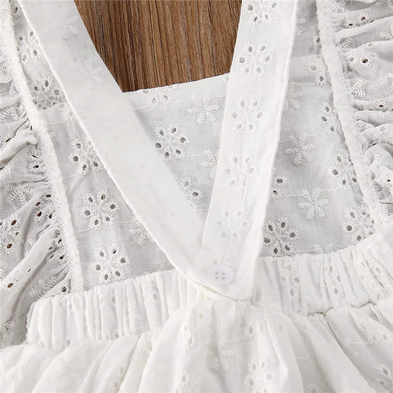 024months Baby Girl Romper Dress Summer Solid White Hollow Princess For Girls Lace Sleeve Bodysuits 250303