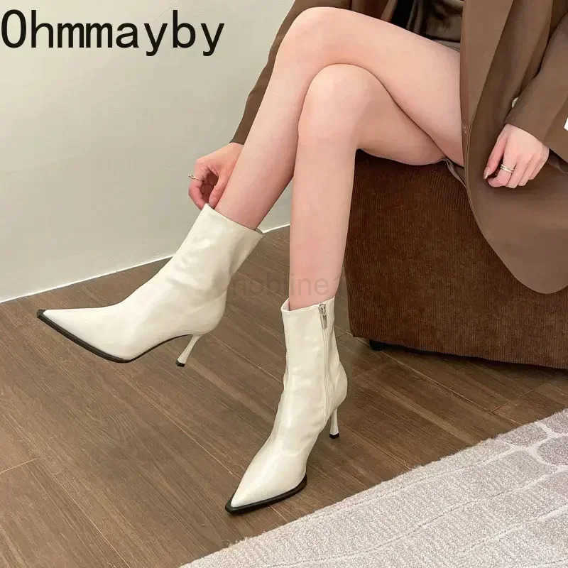 Autumn Winter Short Plush Wen Ankle Boots Fion Pointed Toe Ladies Elegant Pumps Shoes Thin High Heel Short Boots Z250304