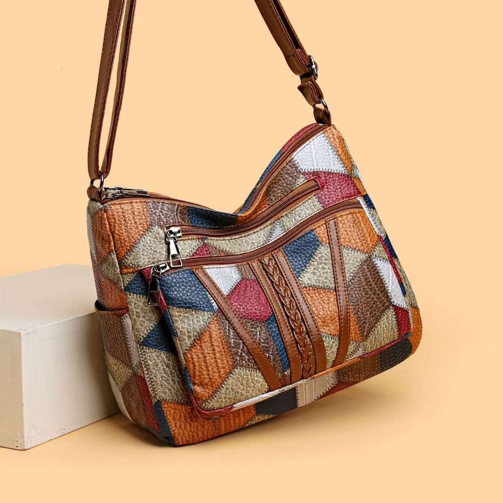 New Women's Middle-Aged Mother With Large Capacity Splicing For Work And Commuting, Multi Pocket Slng Back Cross Bag, Shoulder Bag