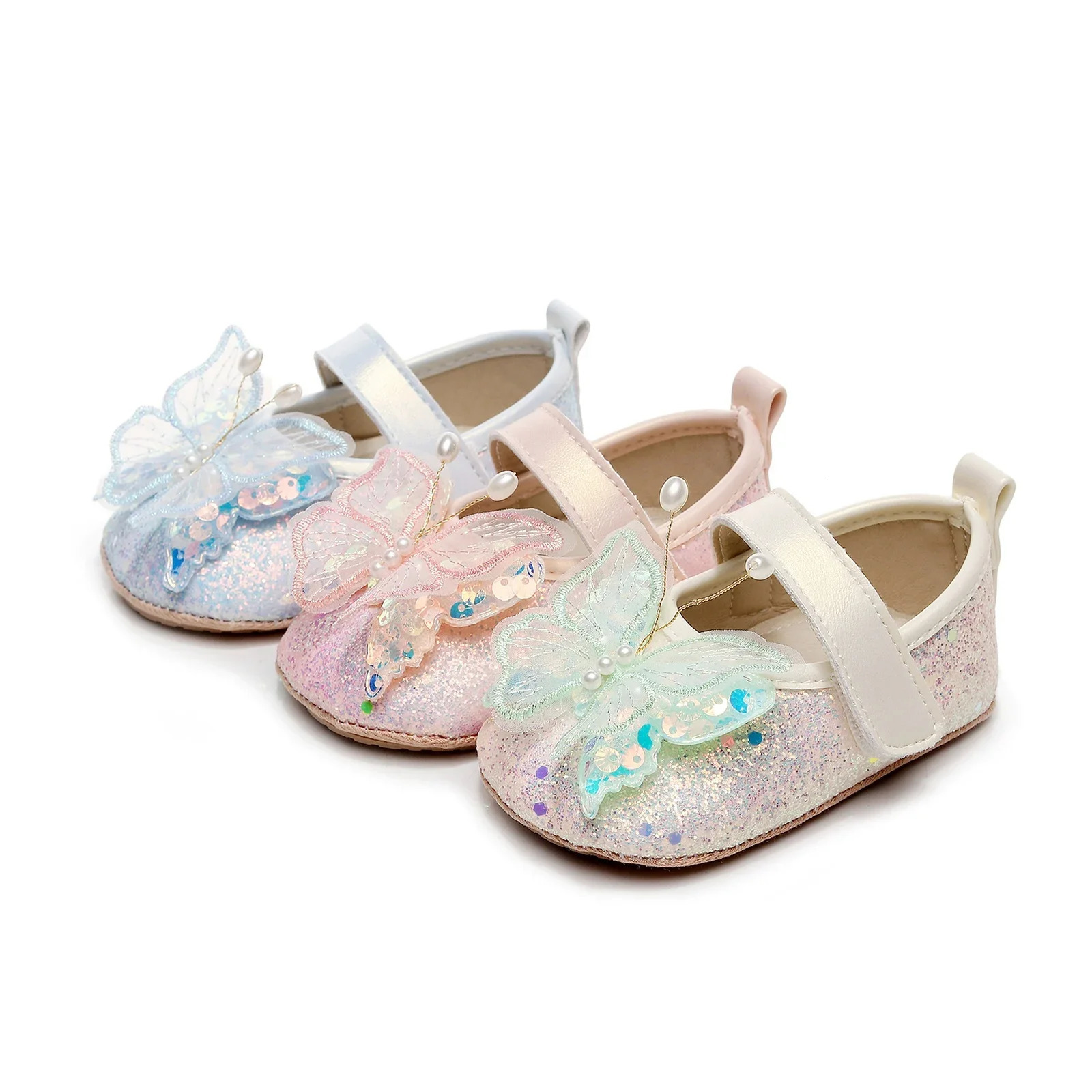 Baby Shoes Cute Bow Princess Shining 3D Butterfly Mary Jane Apartment Anti slip 250303