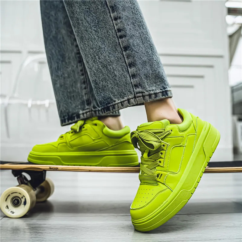 Street Yellow Skateboard Shoes Men Fashion n Leather Platform Sneakers Men Original Outdoor Non-slip Mens Casual Sneakers 250228