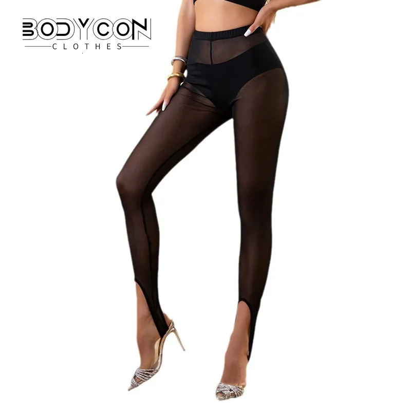 Bodycon Y2K Pants Mesh Stomping Leggings with High Elasticity for Wearing Tight and Sexy Perspective Casual 250304