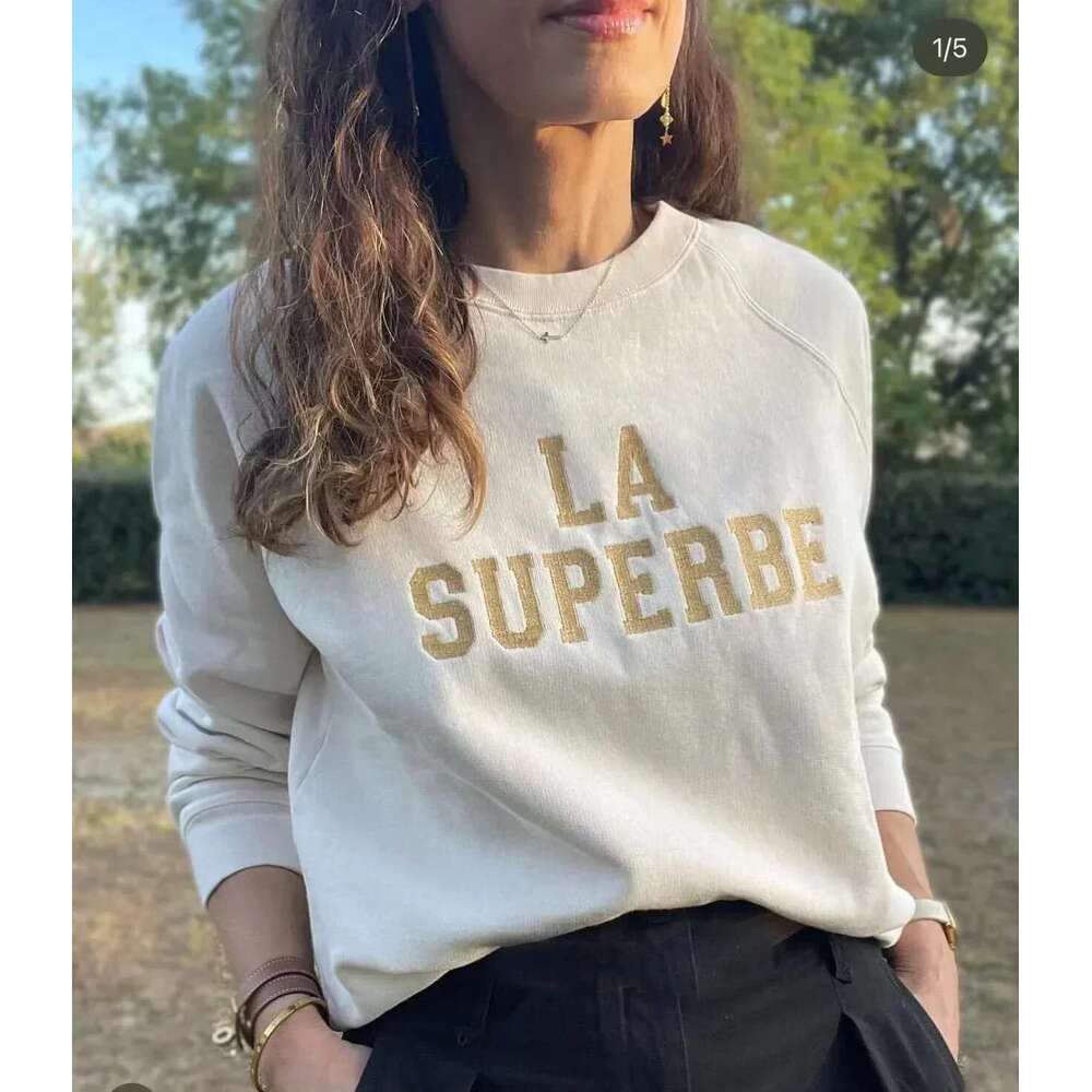 Spring New Women Cotton Round Neck Sweatshirt Letter Embroidery Casual Comfortable Long Sleeve Ladies Pullover