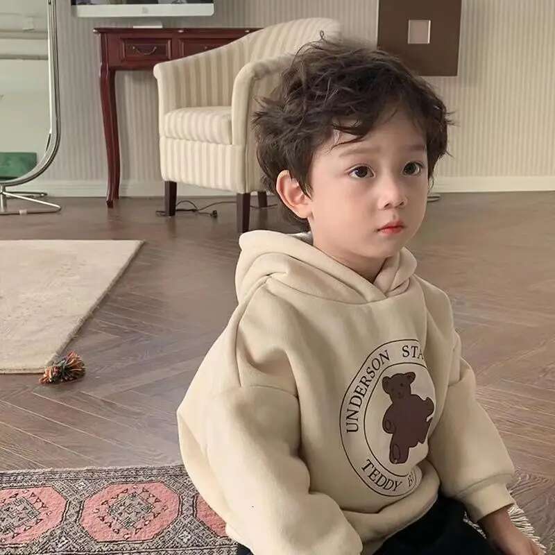 Cute Bear Sweatshirts Hoodies Korean Winter Kids Thick Plush Sweater Toddler Chdlren Clothes Outer Wear