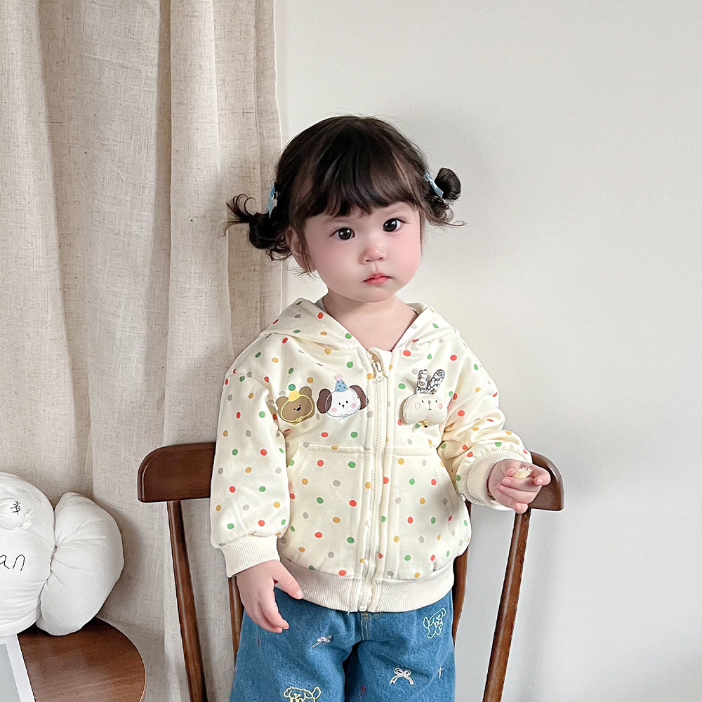 Ddmyshoesvip Children Hooded Sweatshirt Spring And Autumn Clothing New Style For Baby Girls Korean Version Polka Dot Cardigan Stylish Children Jacket