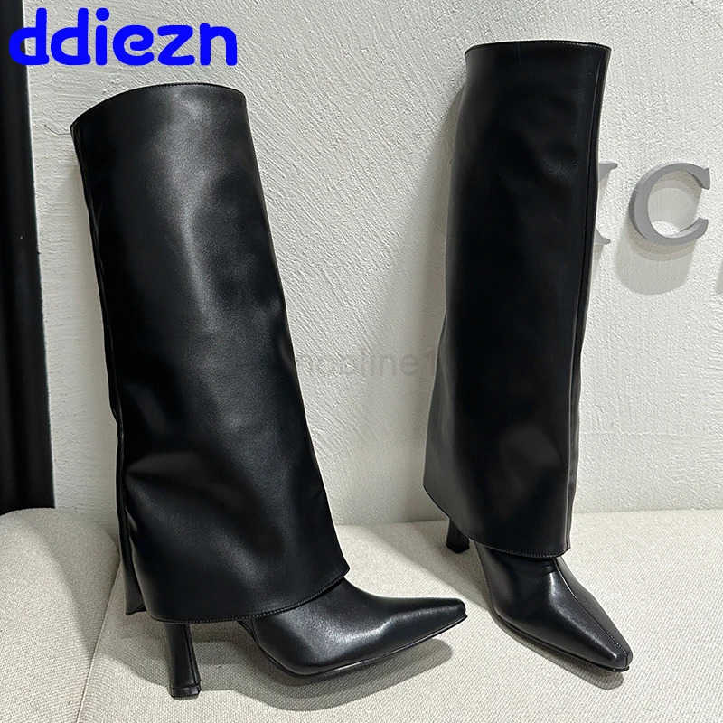 Ladies Modern Knee High H Boots Autumn Spring Fion Slip On Fem Pumps Footwear New Shoes 2025 Long Wen Wern Boots Z250304