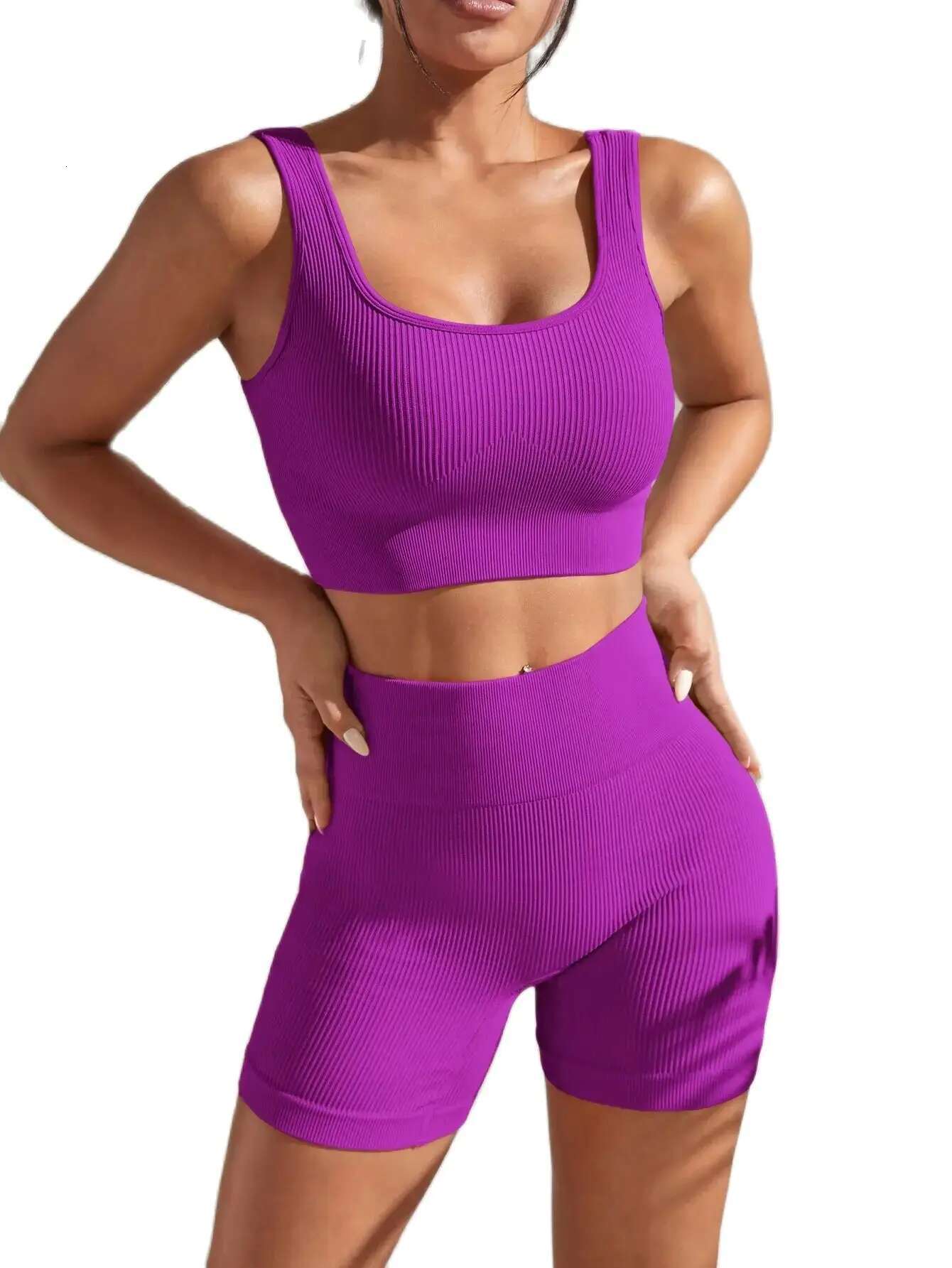 New Arrival Fashion Seamless Exercise Body-Tight Quick Dry Moisture Absorption High Waist Hip Yoga Fiess Set For Women