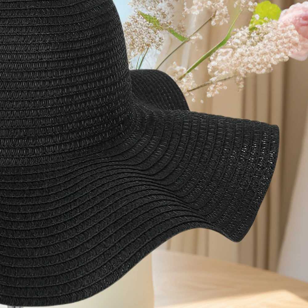 Summer Simple Solid Color Wave Edge Str Hat for Womens Outdoor Vacation Sunscreen Big Brimmed Sunshade HatXJ250304