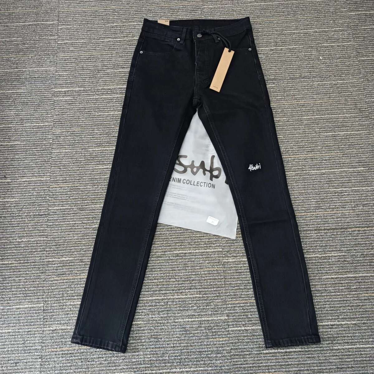 25Ss New KSUBI Cross Men Fashion American High Street Black Casual Letter Embroidery Stretch Skinny Ripped Frayed Jeans