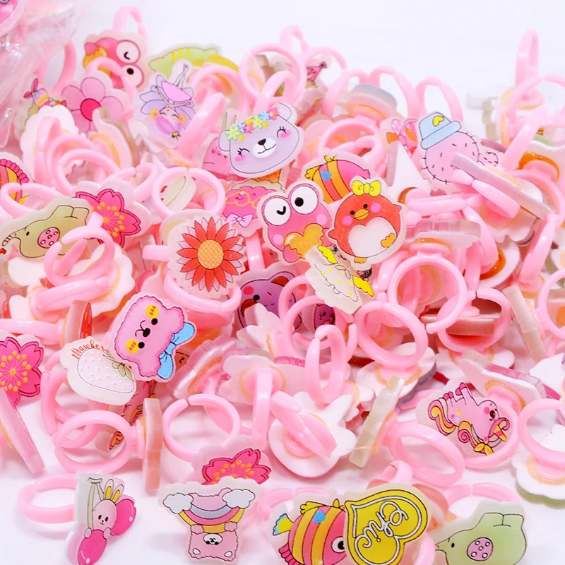 Wholesale Bulk 50/100PCS Cartoon Animal Flower Princess Finger Girls Kids Rings Children Birthday Party Supplies Toy Gifts 250304