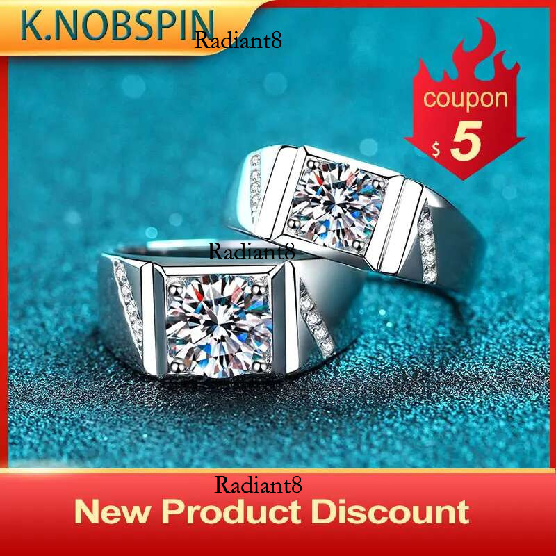 Knobspin D VVS1 Moissanite Men Ring GRA Certified Dia Sparkg Wedding Band Original Sterg Sier Plated rings