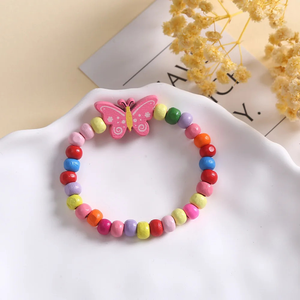 50Pcs/Set Cartoon Children Wooden Beads Color Bracelet for Girl Birthday Party Favors Baby Shower Guest Gifts Pinata Fillers 250304