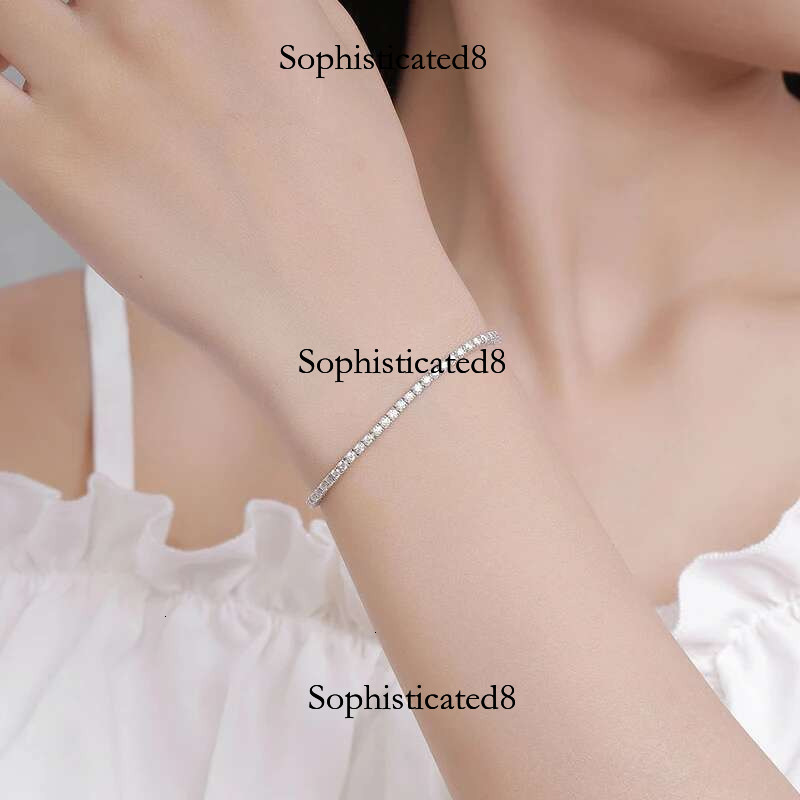 NeeTim 2mm D Color Moissanite Tennis Bracelet Sterg Sier with White Gold Plated Bracelets for Women Pass Dia Tester