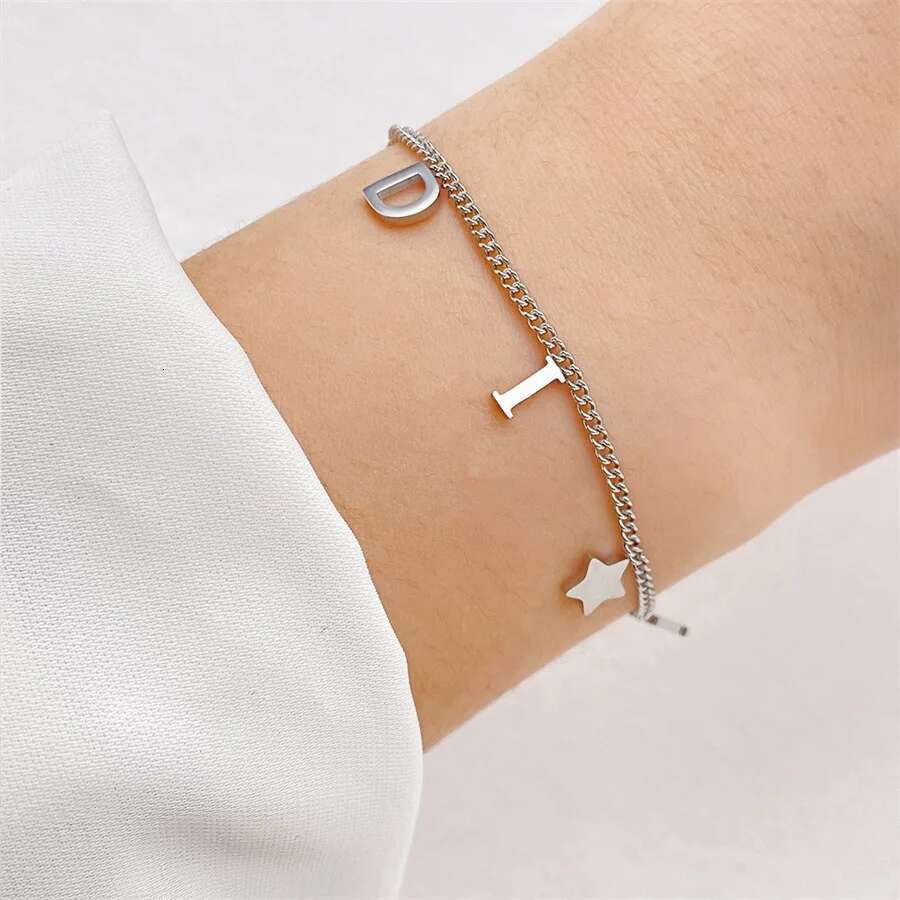 Korea New Fashion Letter Star Pendant Woman Simple Vintage Stainless Steel Bracelet Jewelry Accessories Gifts