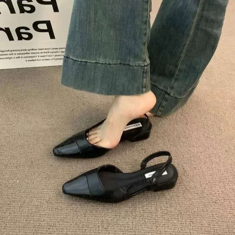 Baotou Low Heel Sandals Women's French Nude Color Pointed Small Fragrant Ladies Thick Heels Back Air Style Single Shoes