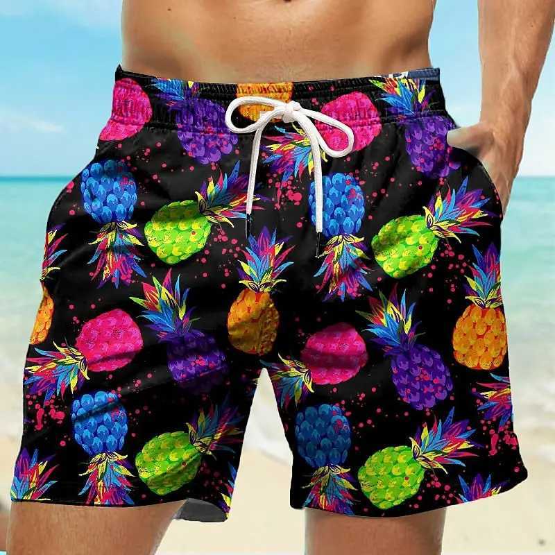 Mens Board Shorts Pineapple 3D Print Shorts Swim Trunks Drawstring Summer New Quick Dry Short Holiday Beach Hawaiian ShortsT250304
