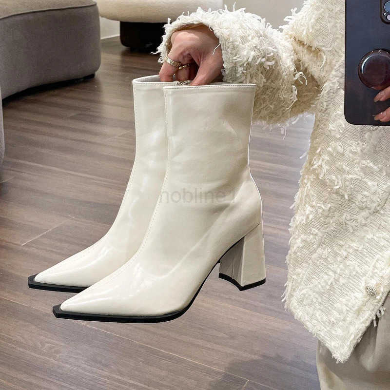 Pointed Toe Wen Ankle Boots Fion Elegant Soft Leather Shoes Thick Heel Wens Modern Short Booties Z250304