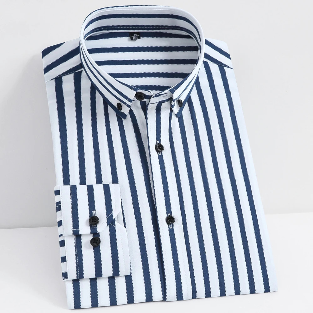 Mens Striped Lapel Collar n IronFree Dress Shirts Long Sleeve Stretchy Casual Button Up Shirt For Formal Occasions 250227