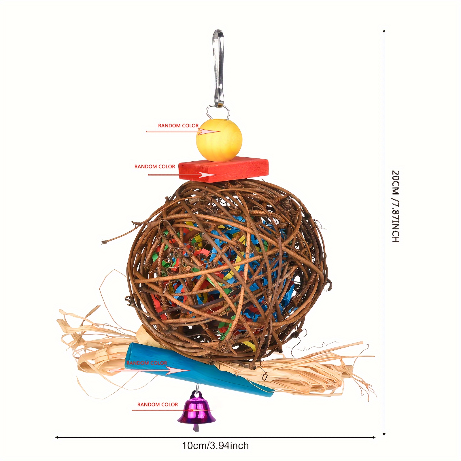 1 Pcs Rattan Ball Toys Bird Chewing Foraging Shredder Parrot Toys for Love Bird Cockatiel African Grey Hanging Toy