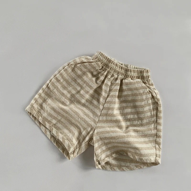Summer Children Shorts 1-8Y Boys Girls Cotton Linen Striped Plaid Short Pants Casual Trousers Toddler Wear Kids Clothes 250304