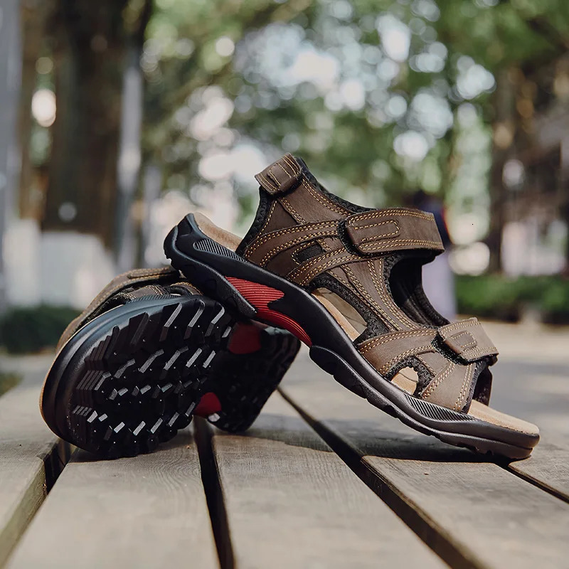 COW LEATHER Mens Sandals Outdoor Beach Sports Shoes Genuine Leather Roman Sandals Lightweight Open Toe Sandals Plus Size 38-48 250303