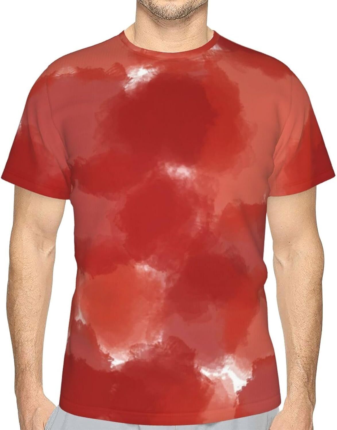 Mens T shirt Red Graffiti 3D Printed T-Shirt - Gradient Dark Red Funny Breathable Crew Neck Tee for Summer & Streetwear tee Casual tops summer clothes