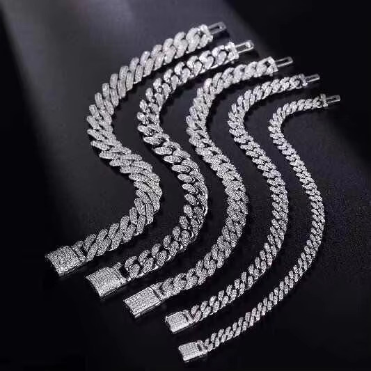 Customized 14mm VVS Moissanite Sterg Sier Cuban Chain Unisex Hip Hop Anniversary Necklace Bracelet for Men