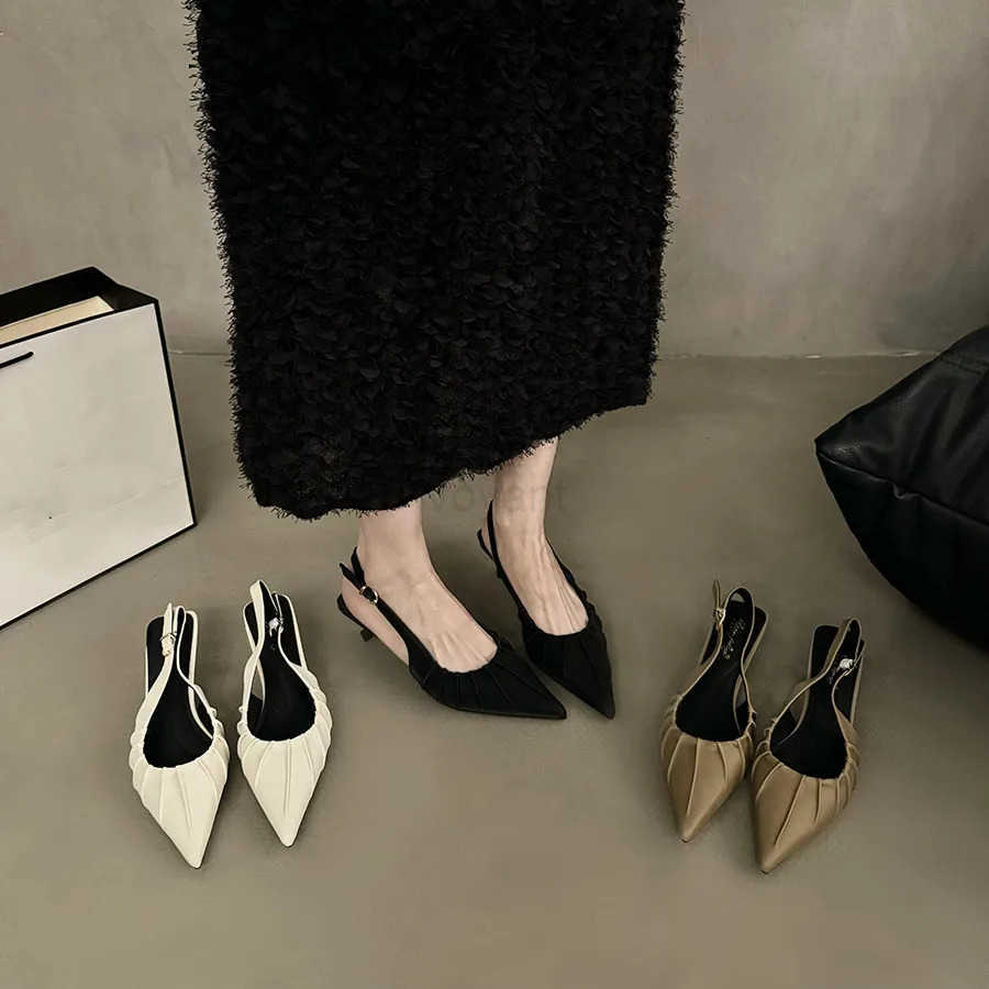Bailamos Brand New Wen Sandal Shoes Fi Point Toe Ladies Elegant Slingback Sandals Med Heel Dress Pumps Shoes Mujer Z250304