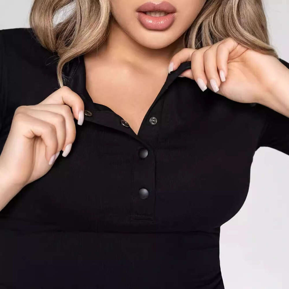 Women's European and American tight button short sleeved top women's base coat fashionable casual t-shirt 2025 temperament versatile new tre