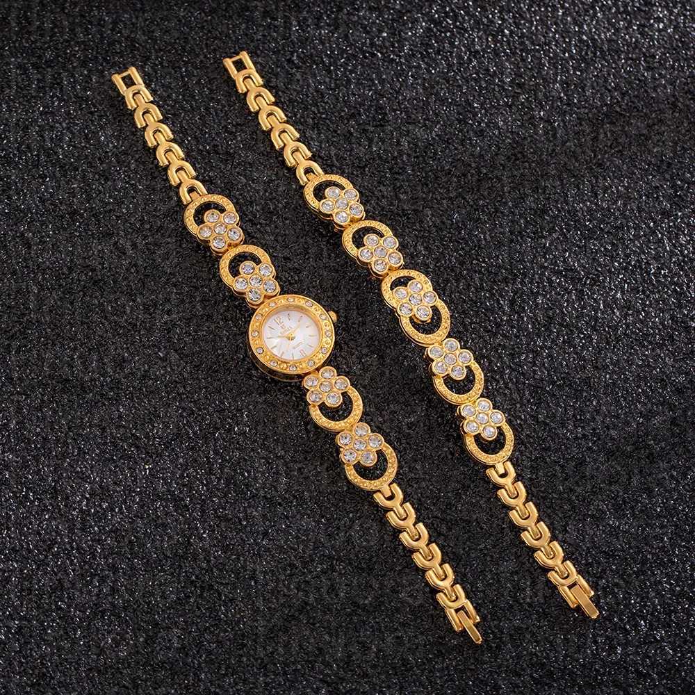 2pcs/Set New Luxury Women Bracelet Top Brand Gold Small Dial Diamond Quartz Fashion Elegant Ladies Womens WatchXJ250304