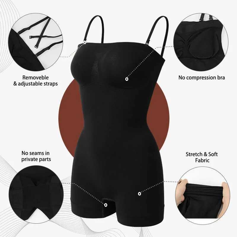New Strapless Bodysuit Off Shoulder Tube Top Women Shorts Shapewear Tummy Control Body Shaper Sexy Fashion Skinny UnderwearXJ250304