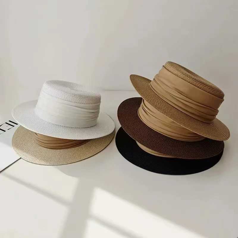 Fedoras Summer Womens Rowing Boat Beach Hat Wide Edge Womens Casual Panama Hat La Classic Flat Bow Knot Str Sun Hat WomensXJ250304