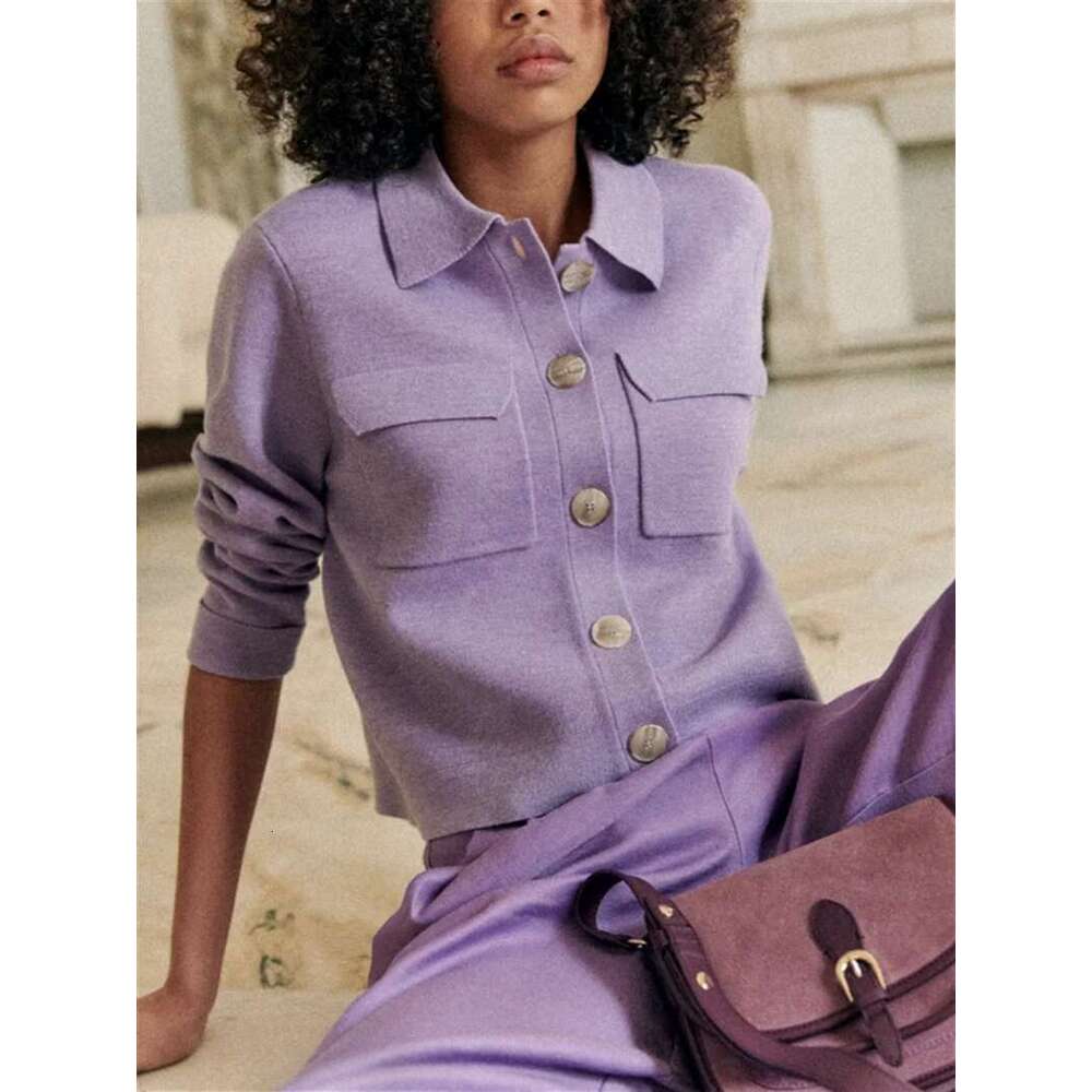 Single Breasted Sweater Women Turn-Down Collar Solid Color Long Sleeve Female Knitted Cardigan With Pockets 2025 Spring Fall