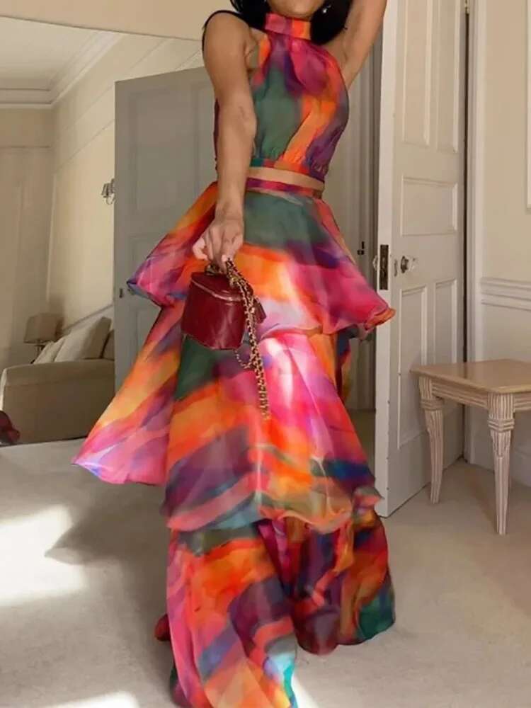 New Sexy Hollow Out Party Dress, 2025 Women Summer Sleeveless Elegant Dress, Stand Collar Patchwork Ladies Vestidos Streetwear