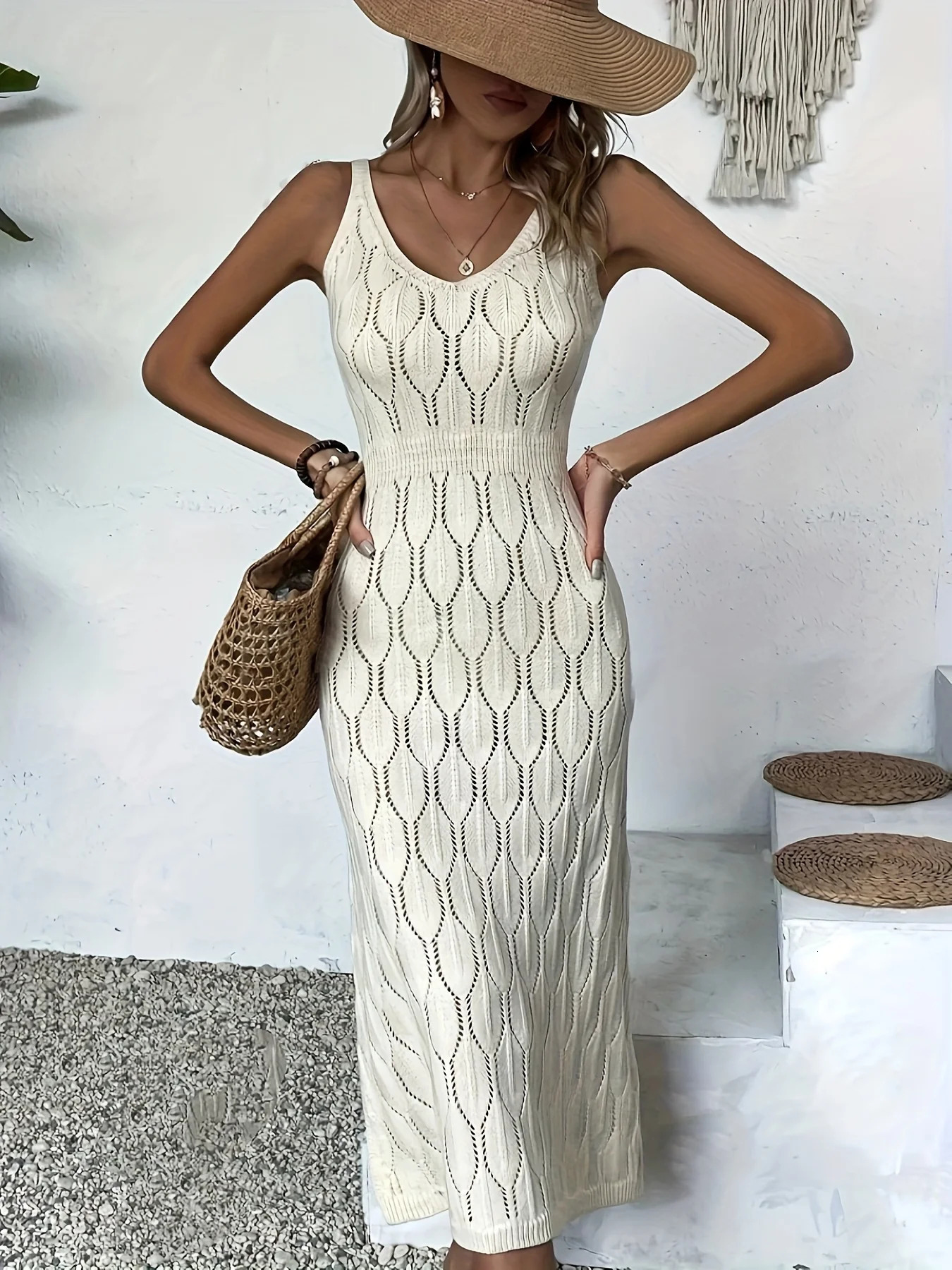 Fall/Winter 2024 fashionable casual slim elasticated waist unique niche knit dress 250224