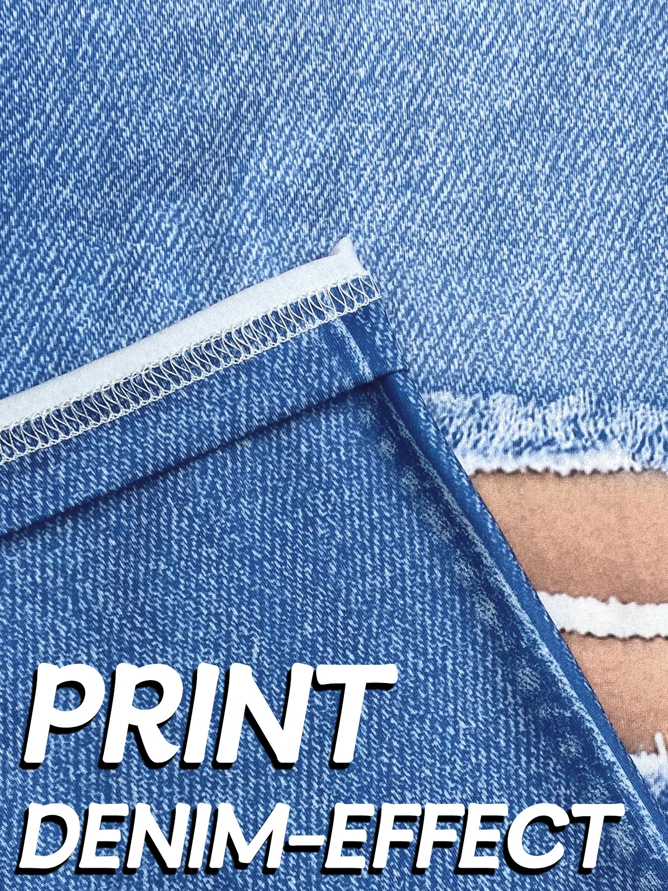 Plus size womens long legs imitating denim print creative sportswear high elasticity sports pants fashionable casual tight 250304
