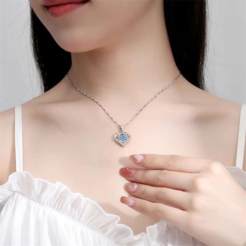 Sterg Sier Heart Shaped Necklace Bracelet for Women Vintage Korean Blue Crystal Bracelets Set Party Jewelry