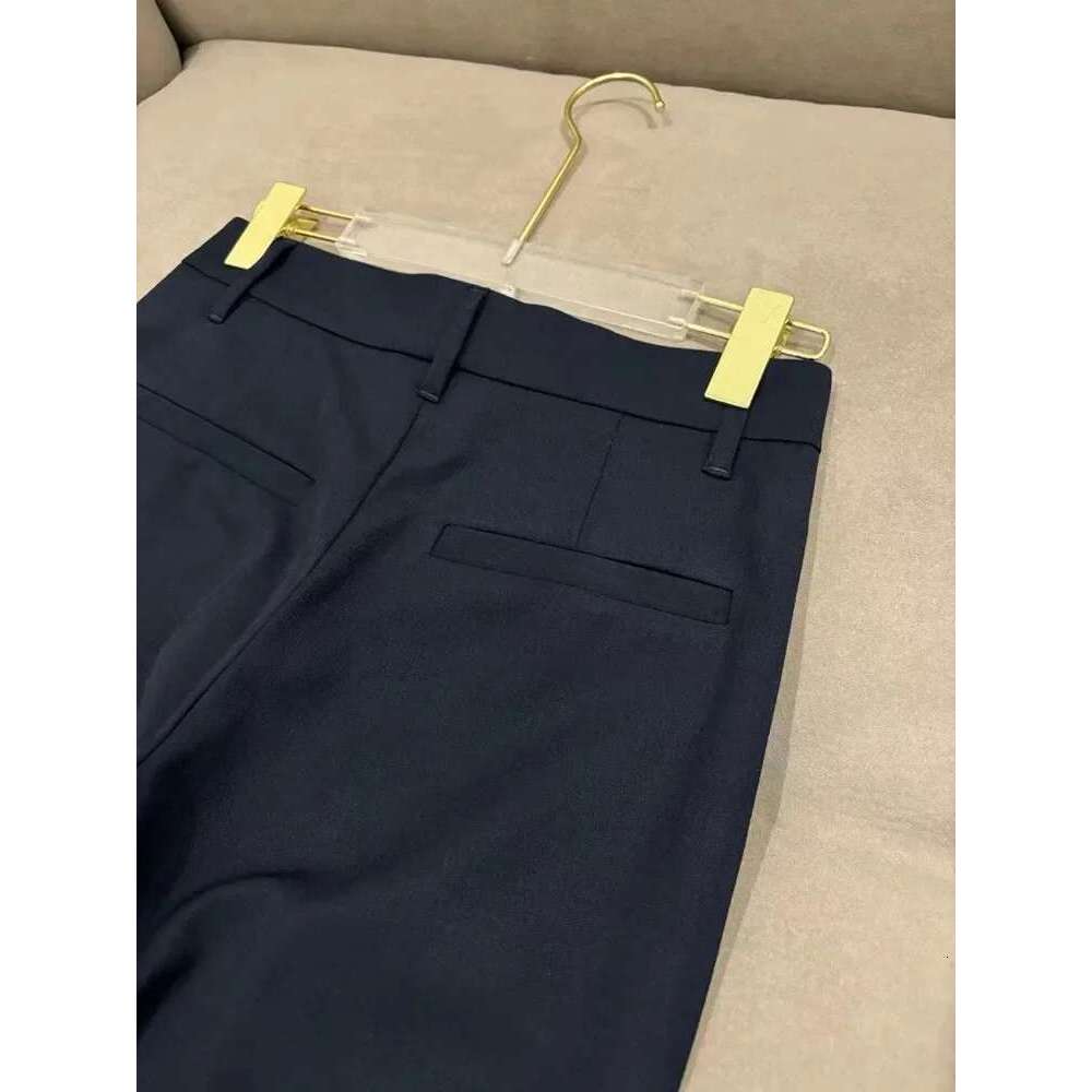 Women Wool Blends Suit Pants Beading Chain Zipper Fly Solid Color High Waist Female Trousers 2024 Spring