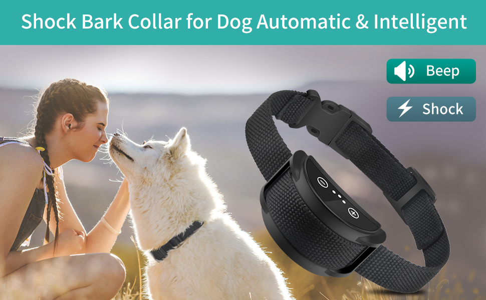 Dog Bark Collar, Waterproof Automatic Barking Collars, Anti Bark Shock Collar, Barking Training Collar with Beep and Shock, Long Term Use, Long Standb