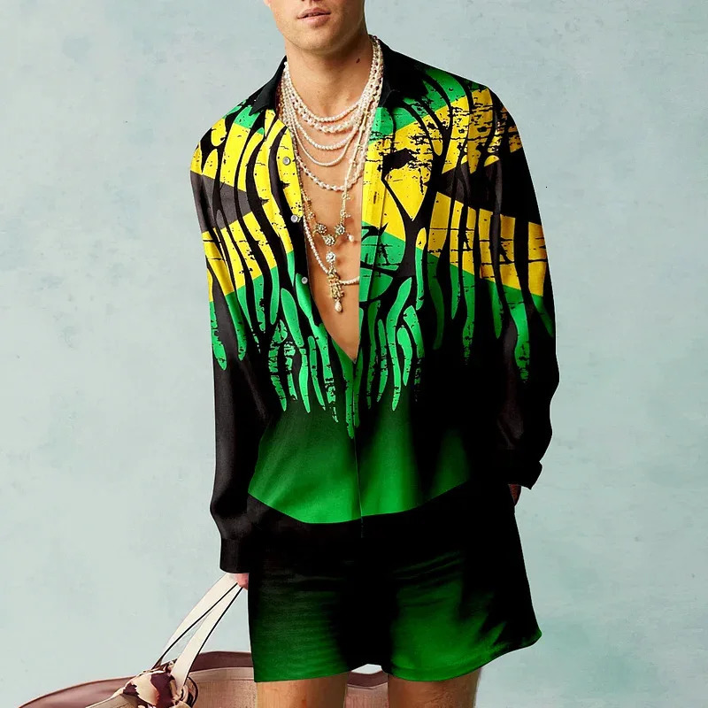 Creativity Shirt Sets 3D Printed Men Casual Fashion Short Sleeves Shirts Oversized Beach Shorts Summer Streetwear Suits Clothing 250227