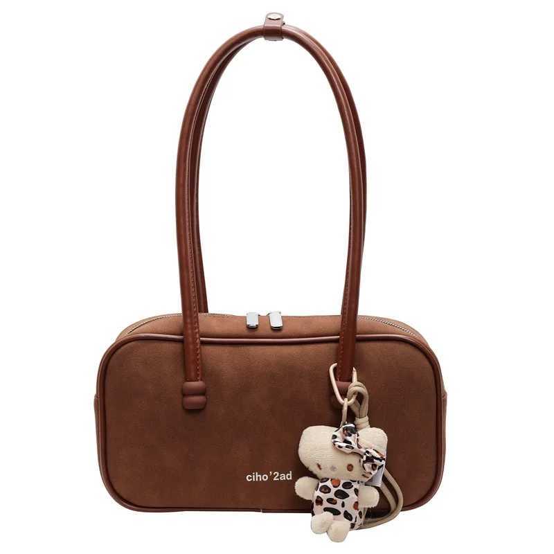 Brand Designer Faux Suede Womens Shoulder Bag Retro Cartoon Pendant Crossbody Bag Pillow Bowling Handbag Y250303