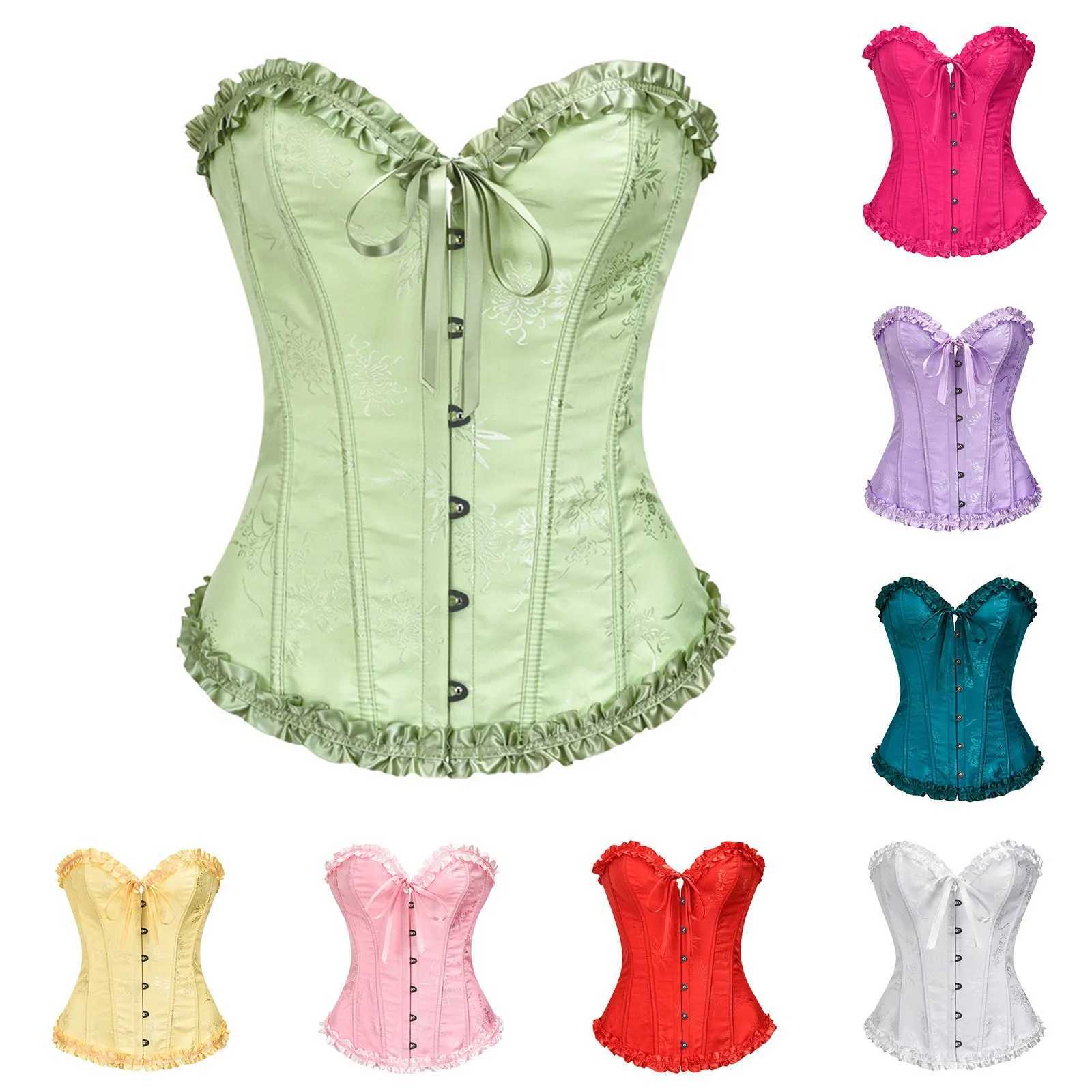 Womens Vintage Lace Corset Top Sexy Boob Gathering Waist Corset Front Buckle Tummy Tightening Rubber Bone Bottom ShapewearXJ250304